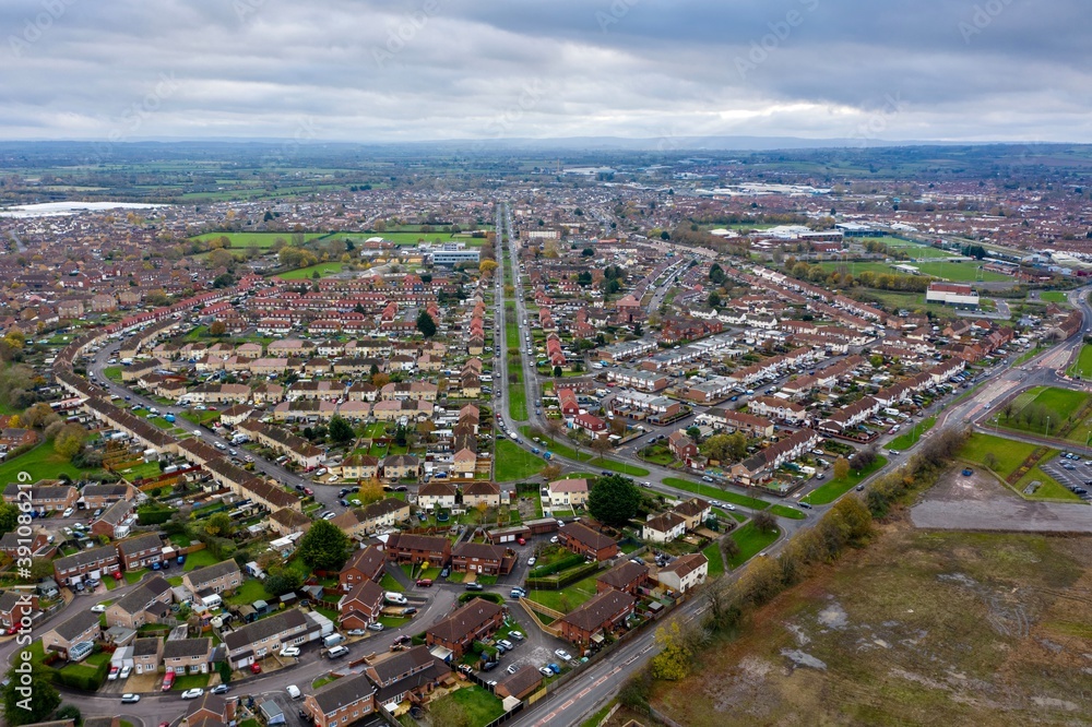 Aerial view looking up Parkway in Bridgwater