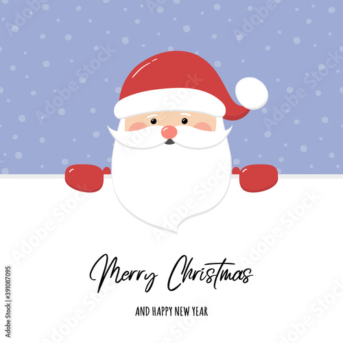 Christmas card with funny Santa Claus and wishes. Vector