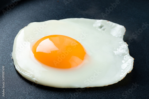 fried egg in a frying pan close-up