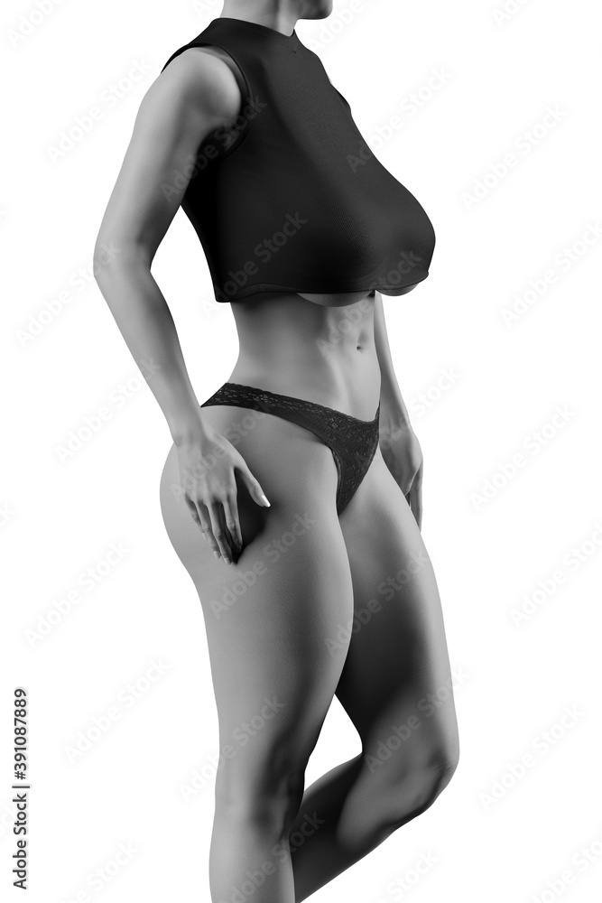 Naklejka premium Beautiful slim and curvy female in black panties