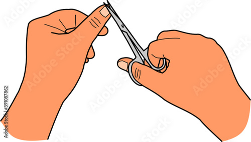 woman's hands cut nail with nail scissors vector on white background isolated