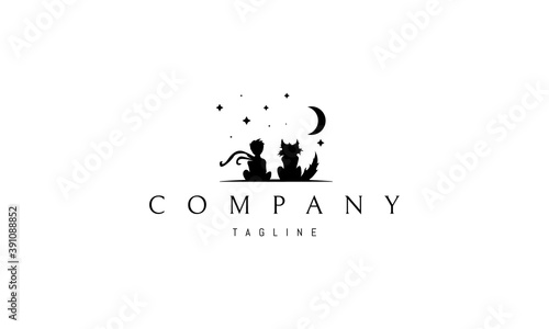 Vector logo on which an abstract image of a little prince with a fox under the starry sky.