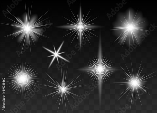 Glowing stars and lights with transparency on dark background