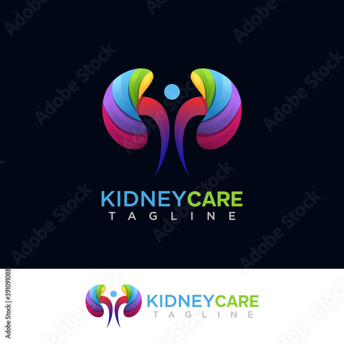 Kidney care logo with colorful style design vector template