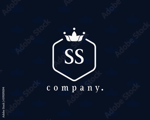 Elegant letter SS crown logo vector template. Graceful typographic emblem. Creative vintage sign for book design, brand name, business card, restaurant, boutique, hotel, cafe, identity, label, badge.