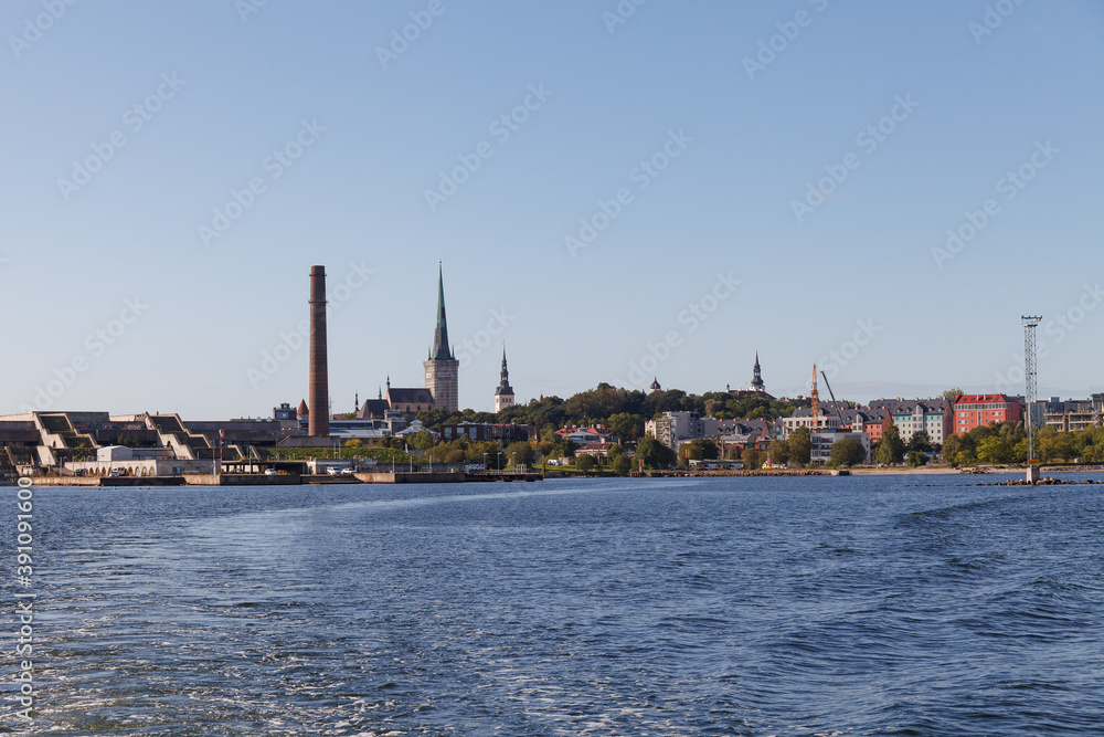 TALLINN, ESTONIA - OCTOBER, 1, 2019: View of old town from the sea