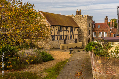 A view of the ruins of the medieval walls in Southampton, UK in Autumn