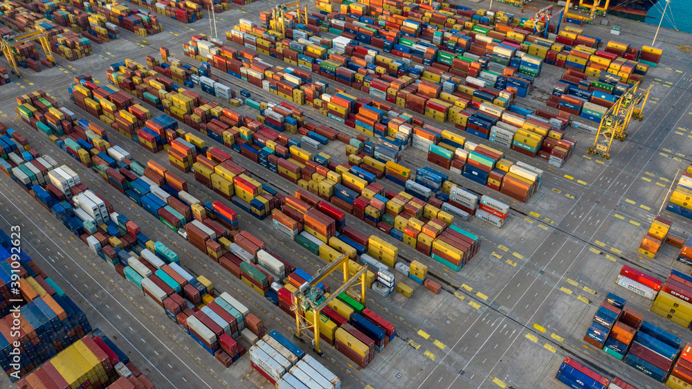 Fototapeta premium cargo port with containers of Valencia, Spain