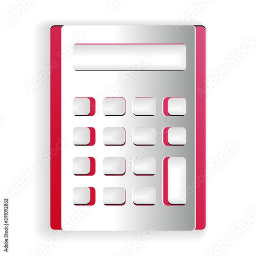 Paper cut Calculator icon isolated on white background. Accounting symbol. Business calculations mathematics education and finance. Paper art style. Vector.
