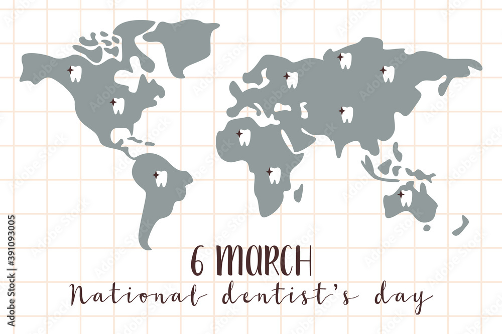 Fototapeta premium National Dentist's Day. Oral care. Dental cleaning tools. Dental hygiene, teeth care. Vector flat cartoon illustration