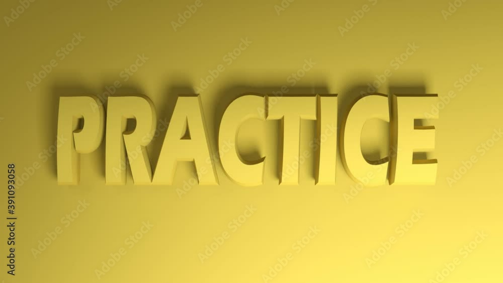 The write PRACTICE in yellow letters, passing on yellow background from right to left side - 3D rendering video clip The write PRACTICE in yellow letters, passing on yellow background from right to left side - 3D rendering video clip