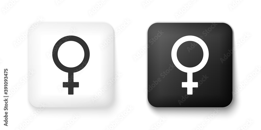 Black and white Female gender symbol icon isolated on white background. Venus symbol. The symbol for a female organism or woman. Square button. Vector. Black and white Female gender symbol icon isolated on white background. Venus symbol. The symbol for a female organism or woman. Square button. Vector.