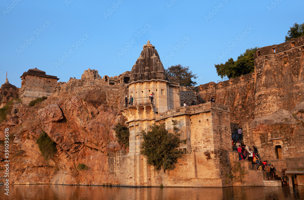 Gaumukh Reservoir in famous Chittor Fort in Rajasthan, India. Beginning in the 7th century, the fort was capital of Mewar Kingdom.