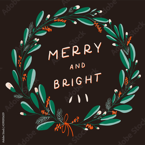 Merry Christmas and Happy New Year greetings card vector