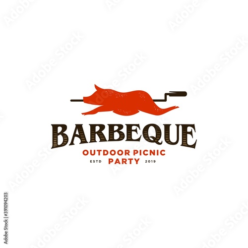 pig roast vector, gourmet roast pork logo icon Illustration, barbeque suckling pig vintage hipster template invitation symbol mascot 