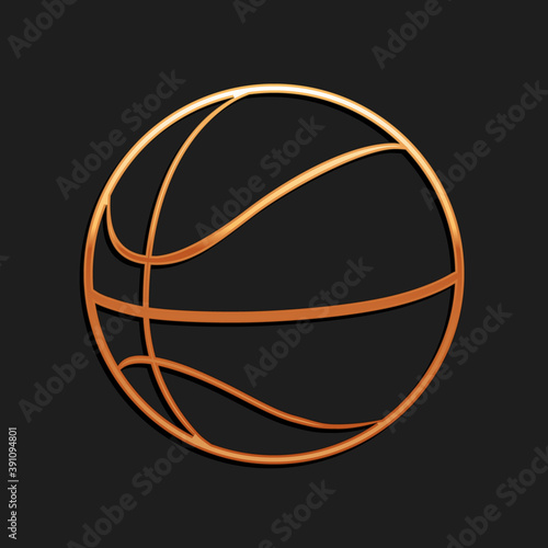Gold Basketball ball icon isolated on black background. Sport symbol. Long shadow style. Vector.