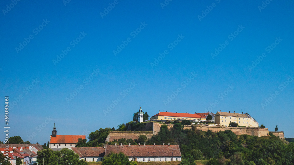 Petrovaradin Fortress under blue sky, in Novi Sad, Serbia
