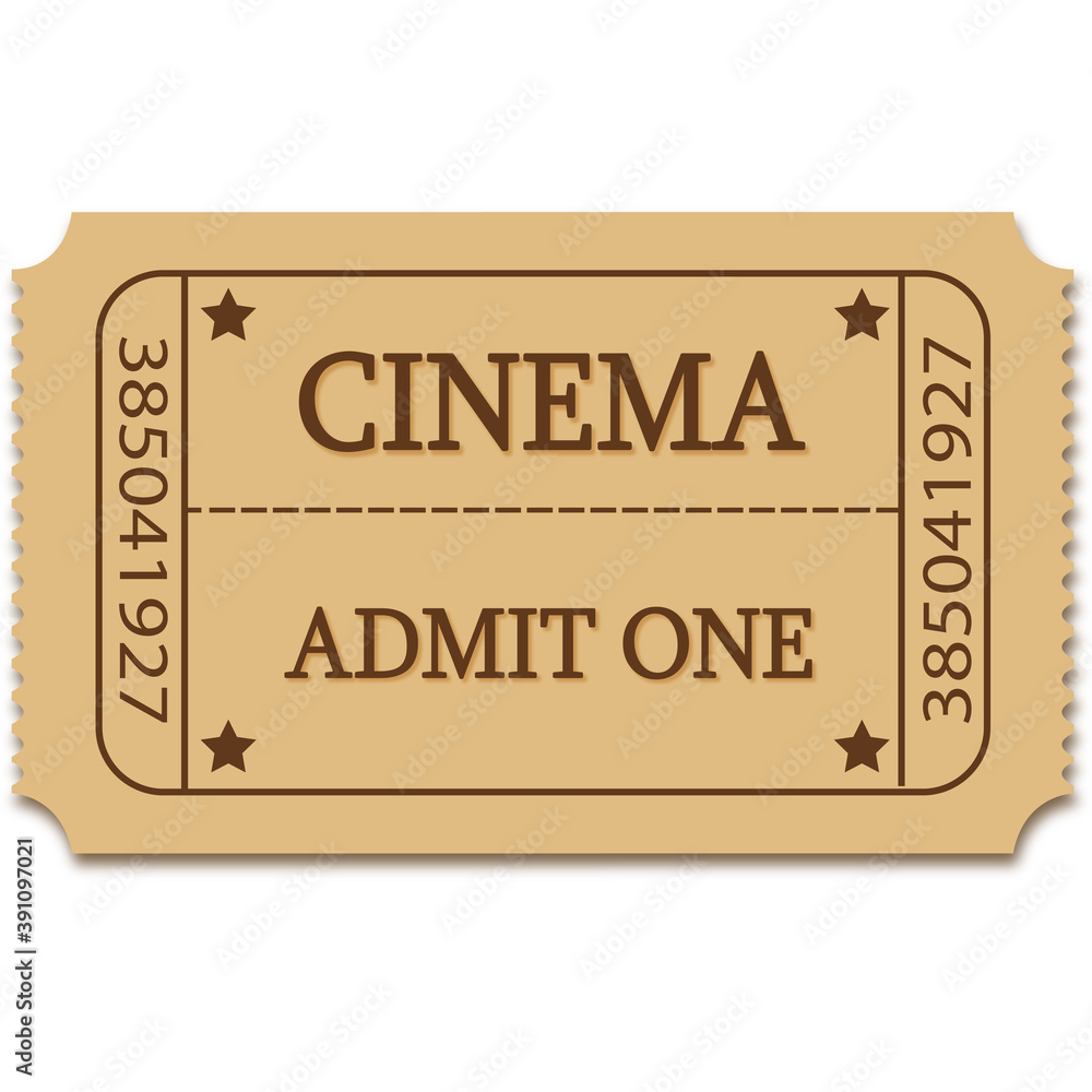 Obraz premium Old brown retro cinema ticket