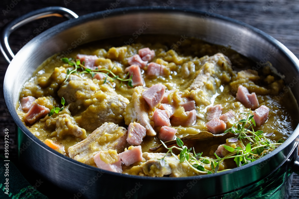green pea soup with pork ribs and ham green pea soup with pork ribs and ham