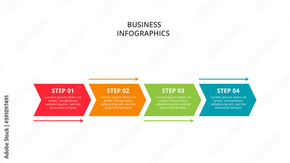 Abstract arrows of graph, diagram with 4 steps, options, parts or processes. Vector business template for presentation