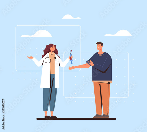 Season vaccination medicine concept. Vector flat cartoon graphic design illustration