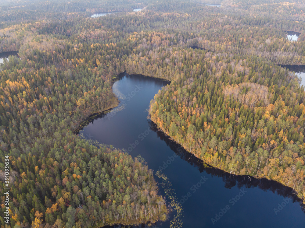 Man-made canal on Solovki. System of lakes and canals. Russia, Arkhangelsk region