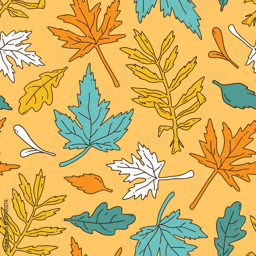 vector seamless background patterns in Scandinavian style,cartoon cute leaves and elements for fabric design, wrapping paper, notebooks covers