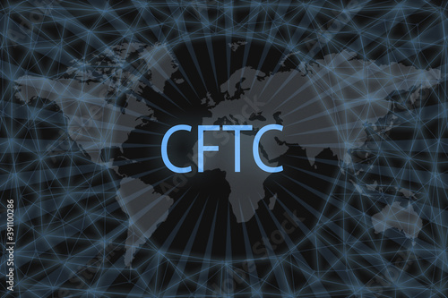 Commodity Futures Trading Commission CFTC inscription on a dark background and a world map.