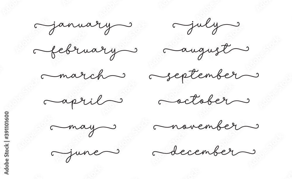 Month Calendar Set Of Continuous Line Cursive Text Lettering Script 1000 F 391101600 JkwGj7JNzYWUqoZVMS6pb2ss7dutj3Mt