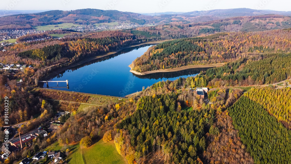 Water energy dam - aerial view