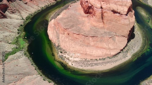 Aerial view from drone of Arizona Horseshoe Bend meander of Colorado River in Glen Canyon
