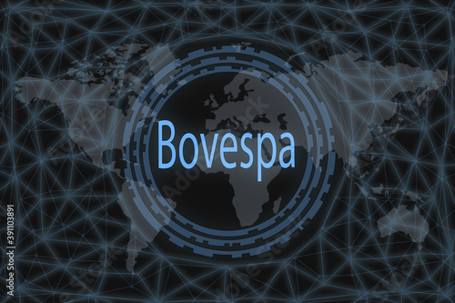 Bovespa Global stock market index. With a dark background and a world map. Graphic concept for your design. photo