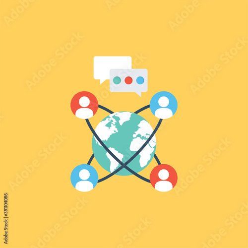 
Flat design icon of business group with gear and connection, concept of teamwork, support, collaborative unity 
