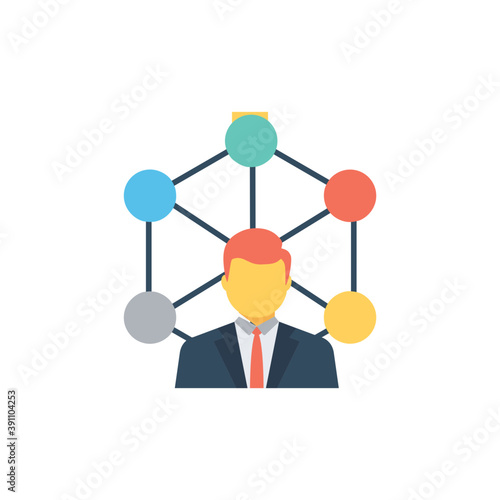
Flat design icon of business group with gear and connection, concept of teamwork, support, collaborative unity 

