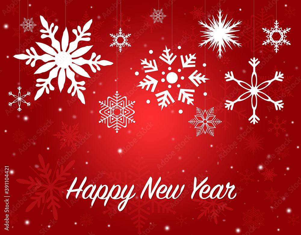 Happy New Year red background with snowflakes. postcard poster business card Happy New Year red background with snowflakes. postcard poster business card