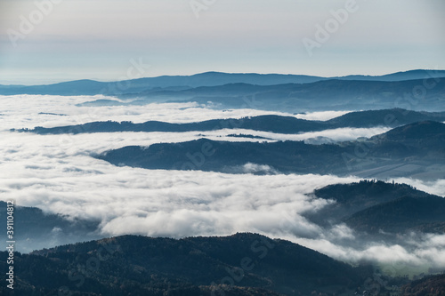 czech Jeseniky Mountains above the inversion cloud