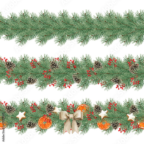 Elegant watercolor seamless tileable pine dividers