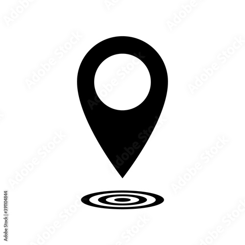 Pin icon. Location map. Pointer vector. Gps points navigation. Mark pinpoint. Marker rounded point arrow. Position here sign. Place destination. Geo locate. Black flat symbol direction. Button tag