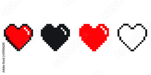 Pixel heart icons set. Vector illustration