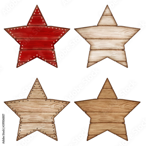Watercolor rustic wooden blank star tags