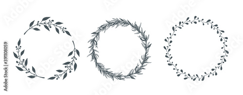 Hand drawn decorative floral round wreath frame