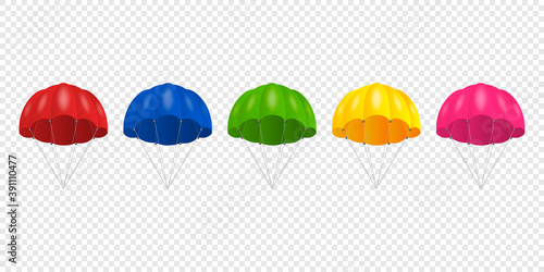 Vector 3d Realistic Colored Parachute Icon Set Isolated on Transparent Background. Design Template for Delivery Services, Post, E-Commerce, Sport Concept, Web Banner, mockup. Front View