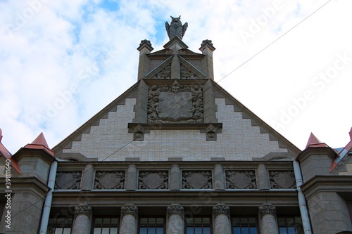 Exterior of the House with Owls on Sadovaya. St. Petersburg.
