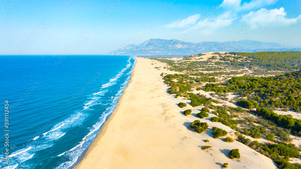 Aereal view of an untouched Patara Beach in Antalya,Turkey