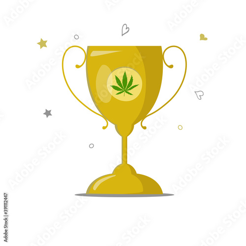 Winner cup with Cannabis leaf isolated illustration