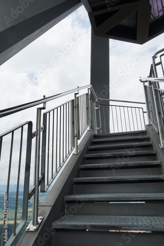 Fotografie Stairway on the observation tower Uetliberg in Zurich, Switzerland, upward perspective
