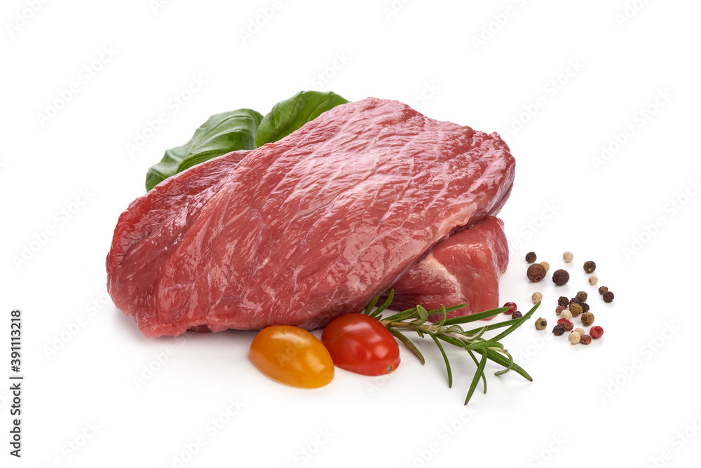 Beef steaks, raw meat, isolated on white background Beef steaks, raw meat, isolated on white background