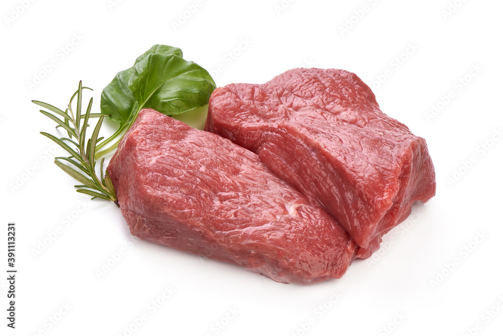Beef steaks, raw meat, isolated on white background