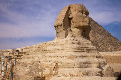 Sphinx and the great Pyramid behind 