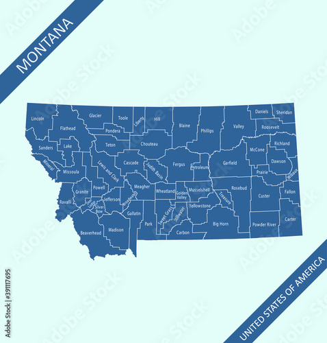 Montana counties map vector outlines photo